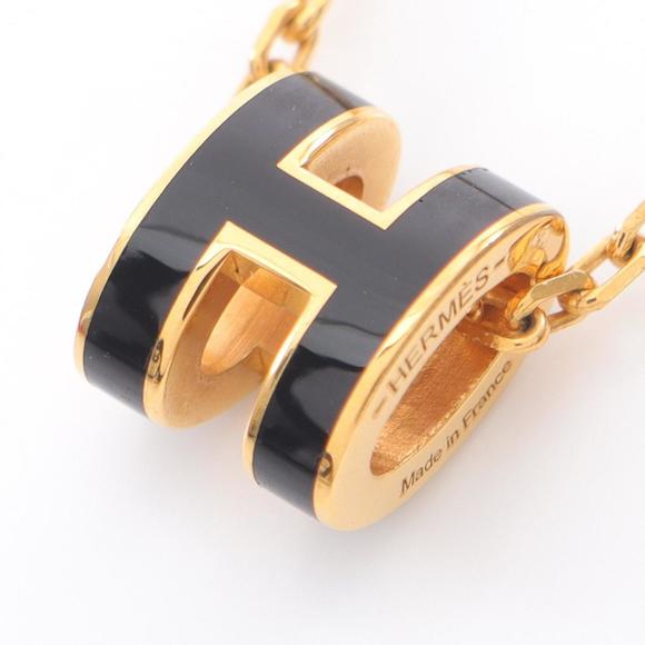 Hermes Hermès MINI POP H Necklace, Gold-Plated, Women's, Black - Picture 1 of 6